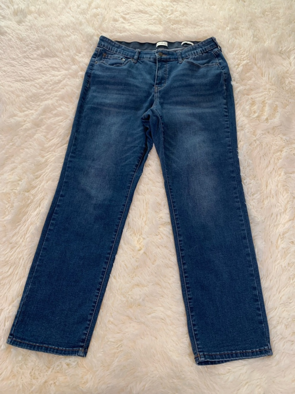 Wonderly Women’s Mid-rise Straight-leg Denim Jeans Size 12P Stretchy Dark Wash